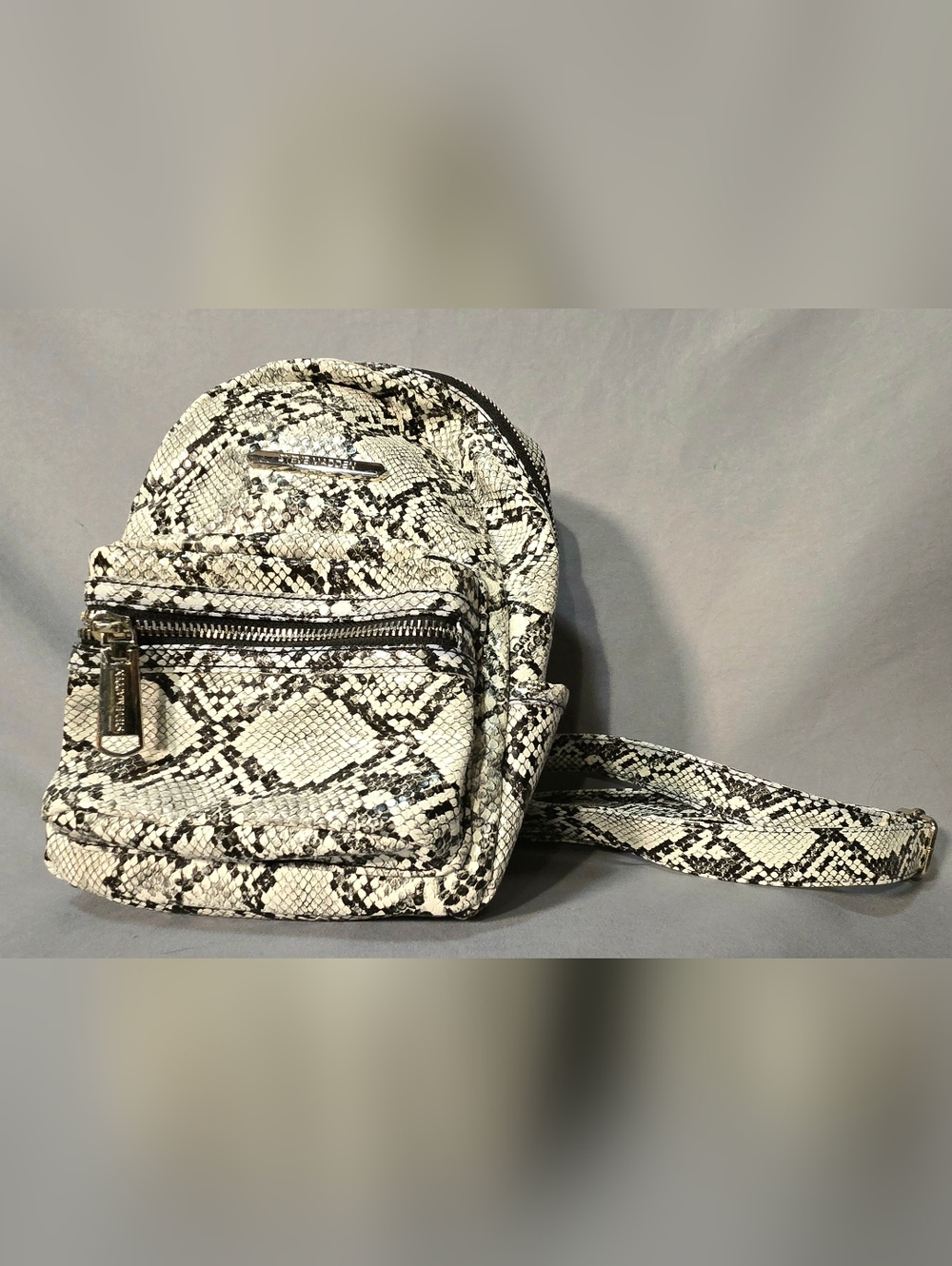 Steve Madden White Snake-Print Mini Backpack
